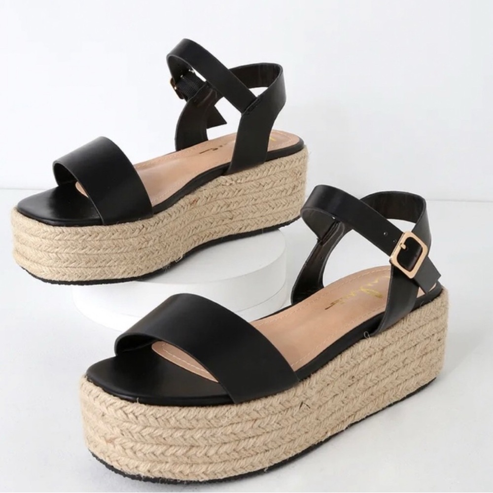 Lulus Black Espadrille Platform Sandals
